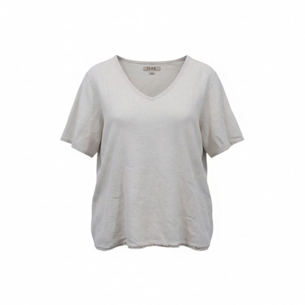 FLAX Lagenlook Top Large Beige Short Sleeve Linen Size M